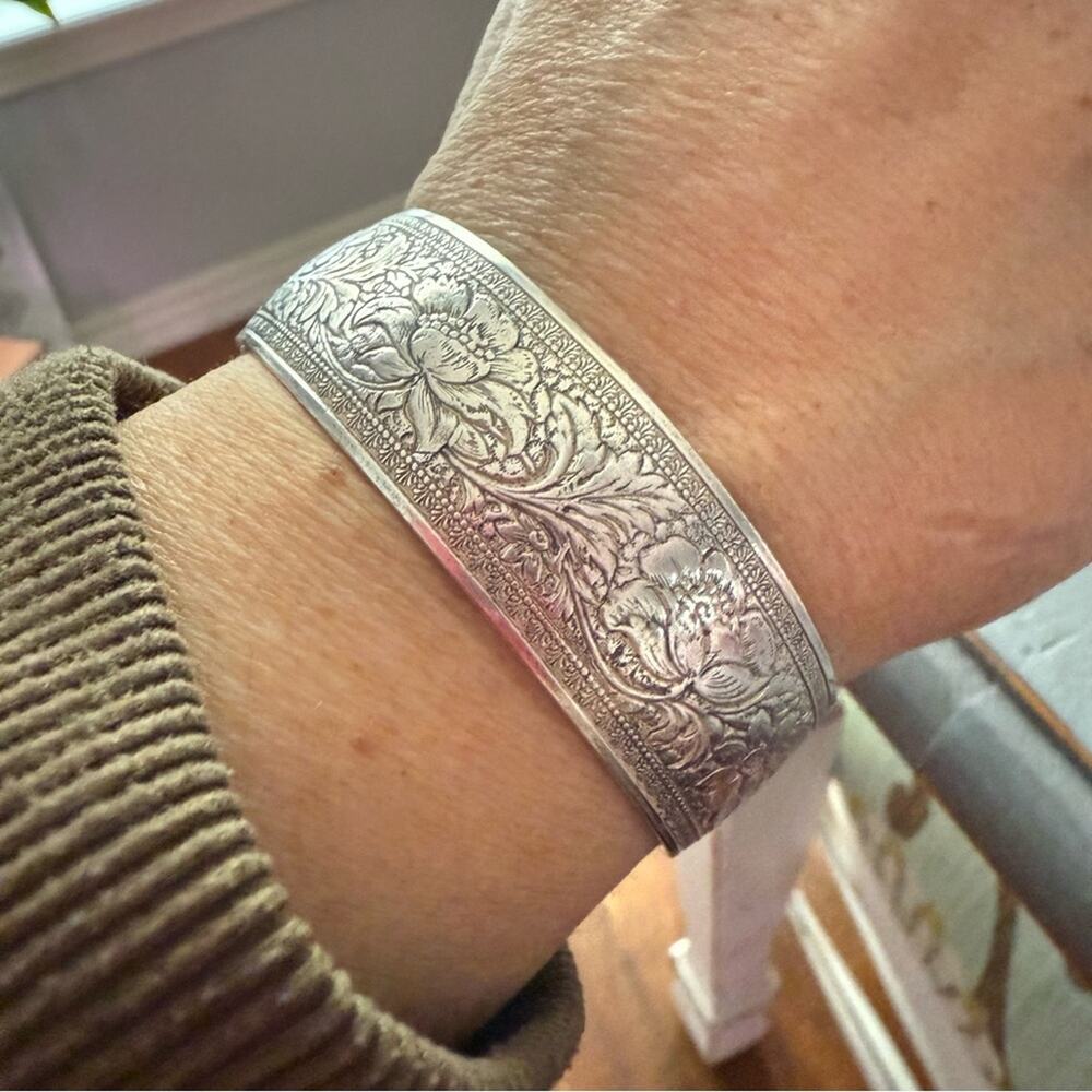 950 Sterling Silver Flower Cuff Bracelet - Picture 7 of 10